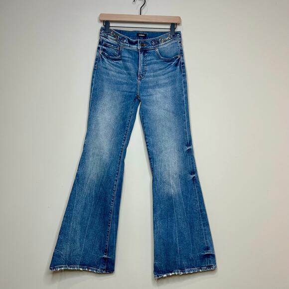 Express Denim - Express 70's Flare Mid Rise Jeans Size 4R Horsebit Hardware